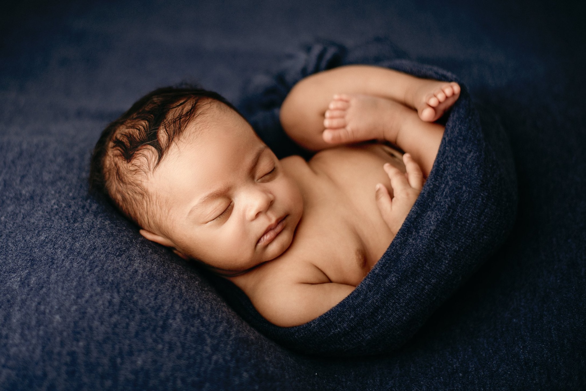 newborn portrait on dark blue